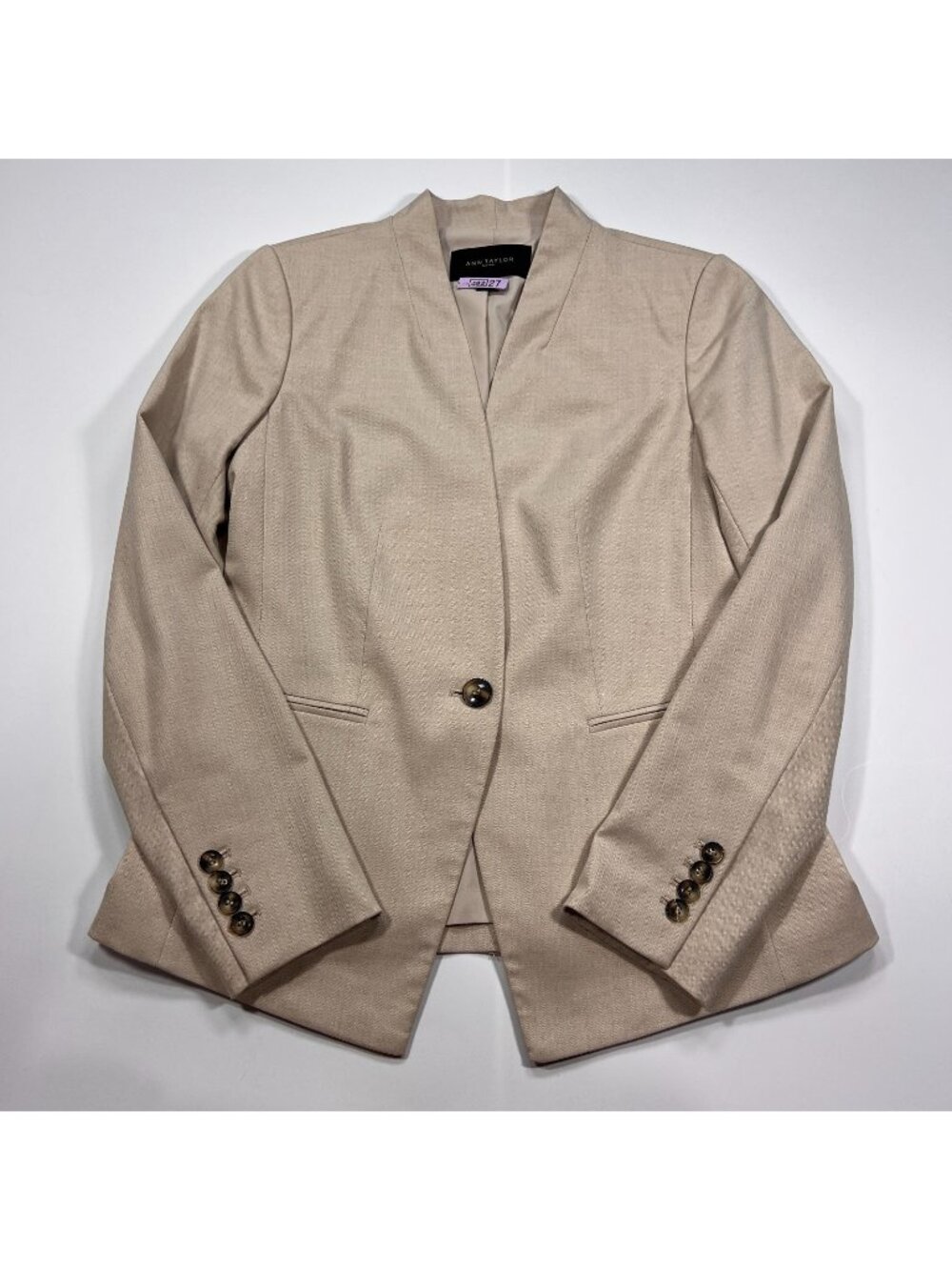Ann Taylor Blazer Coat Women's 2 Beige Herringbone Polyester Formal Business